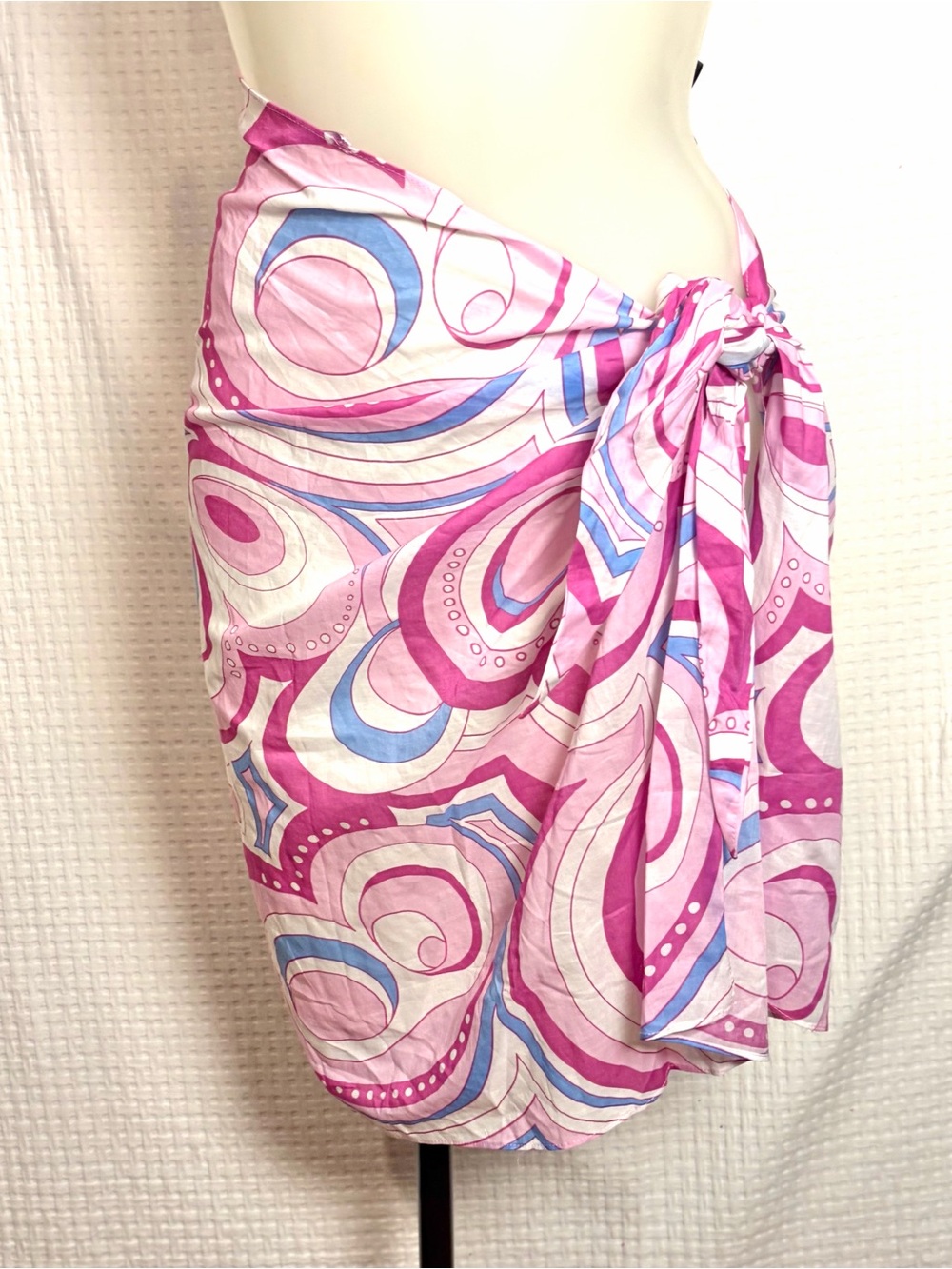 Bloomingdales Aqua Swim OS Pink Swirl Pareo Cotton Printed Beach Cover-Up Skirt